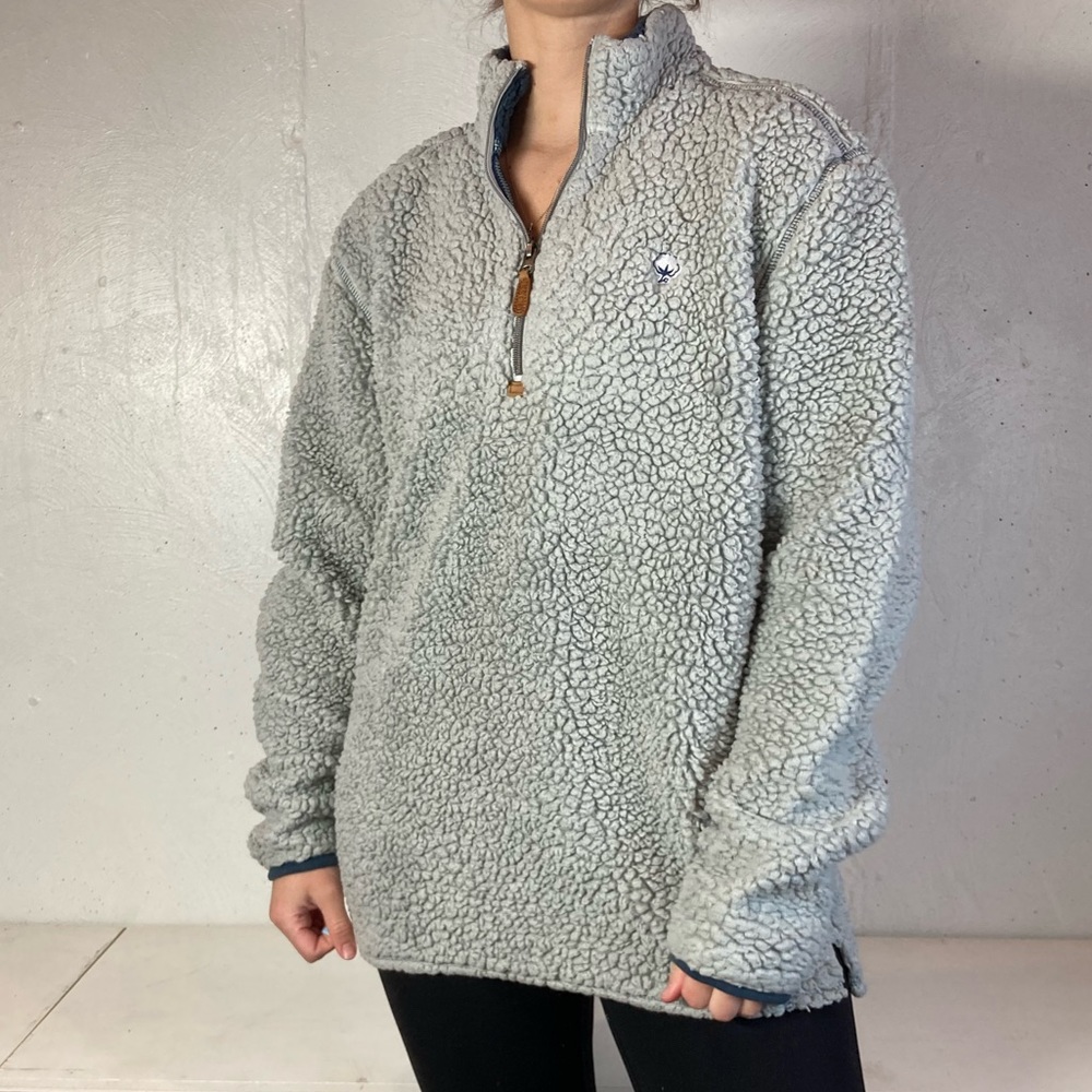 Light Gray Quarter Zip Teddy Sherpa Pullover Sweatshirt